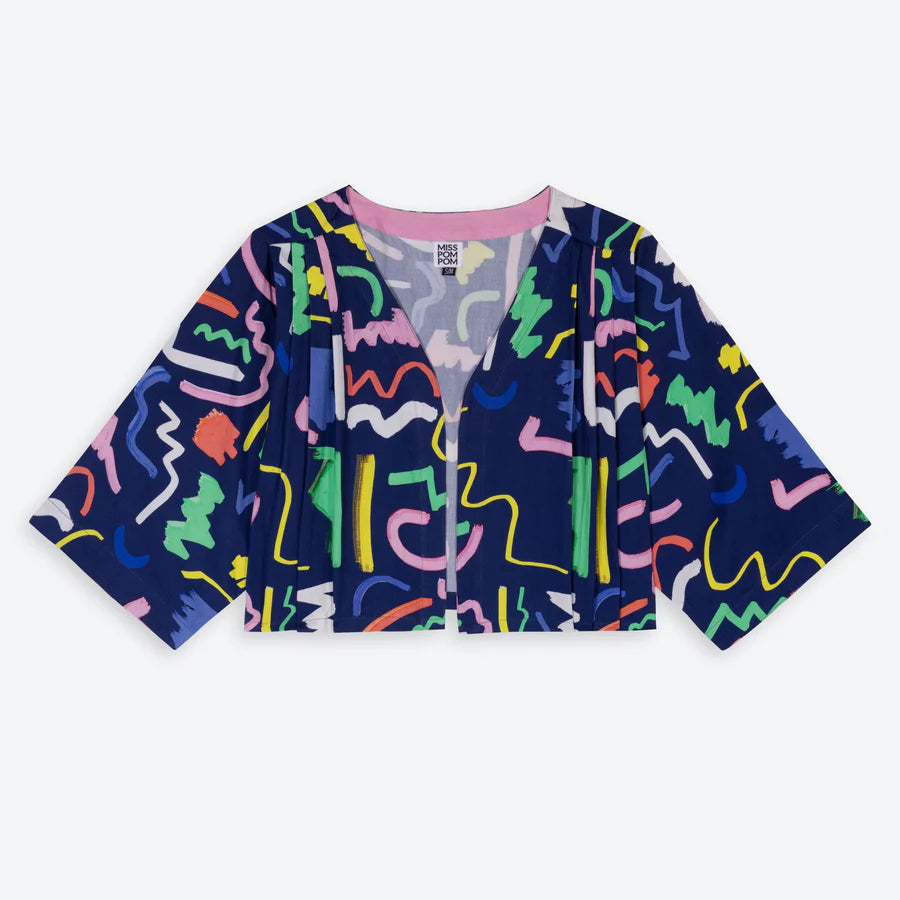 Navy Scribble Cropped Swing Jacket