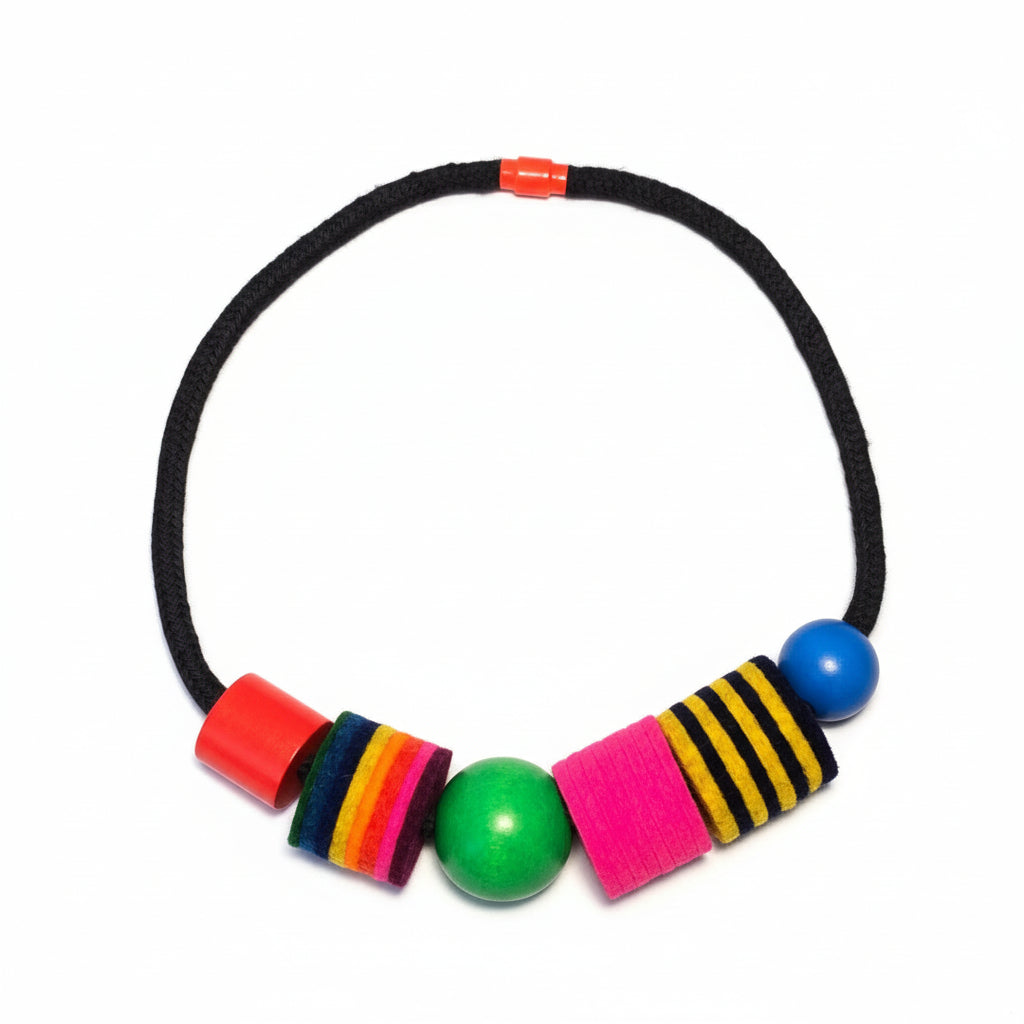 Necklace Industrial felt and rope multi colour