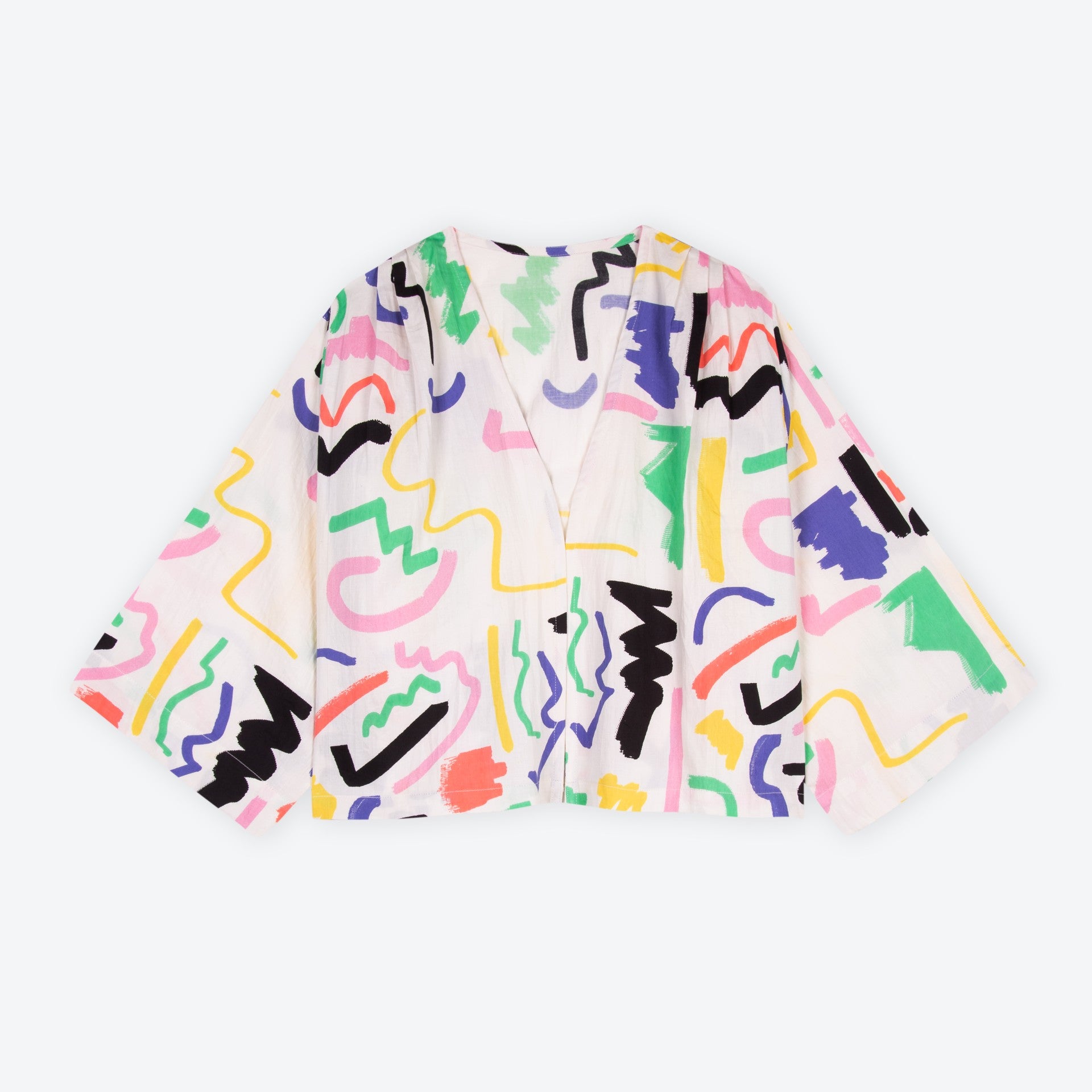 White Scribble Cropped Swing Jacket