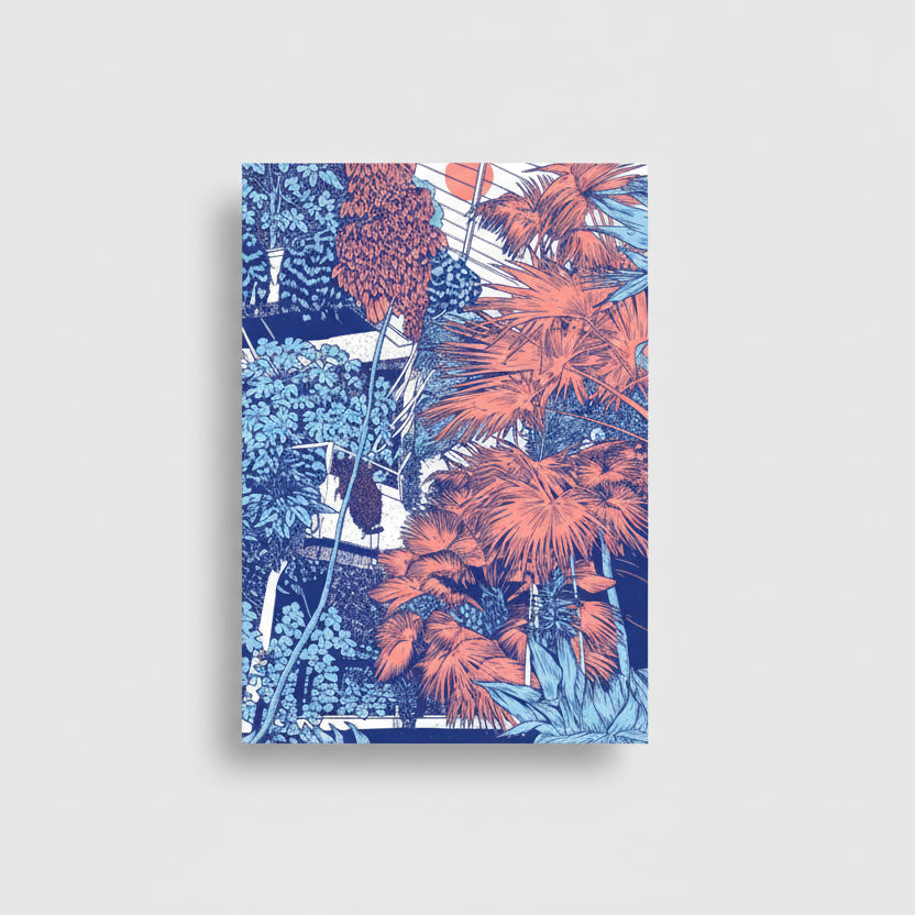 Cat Sims Conservatory Staircase A2 Screenprint Pink & Blue