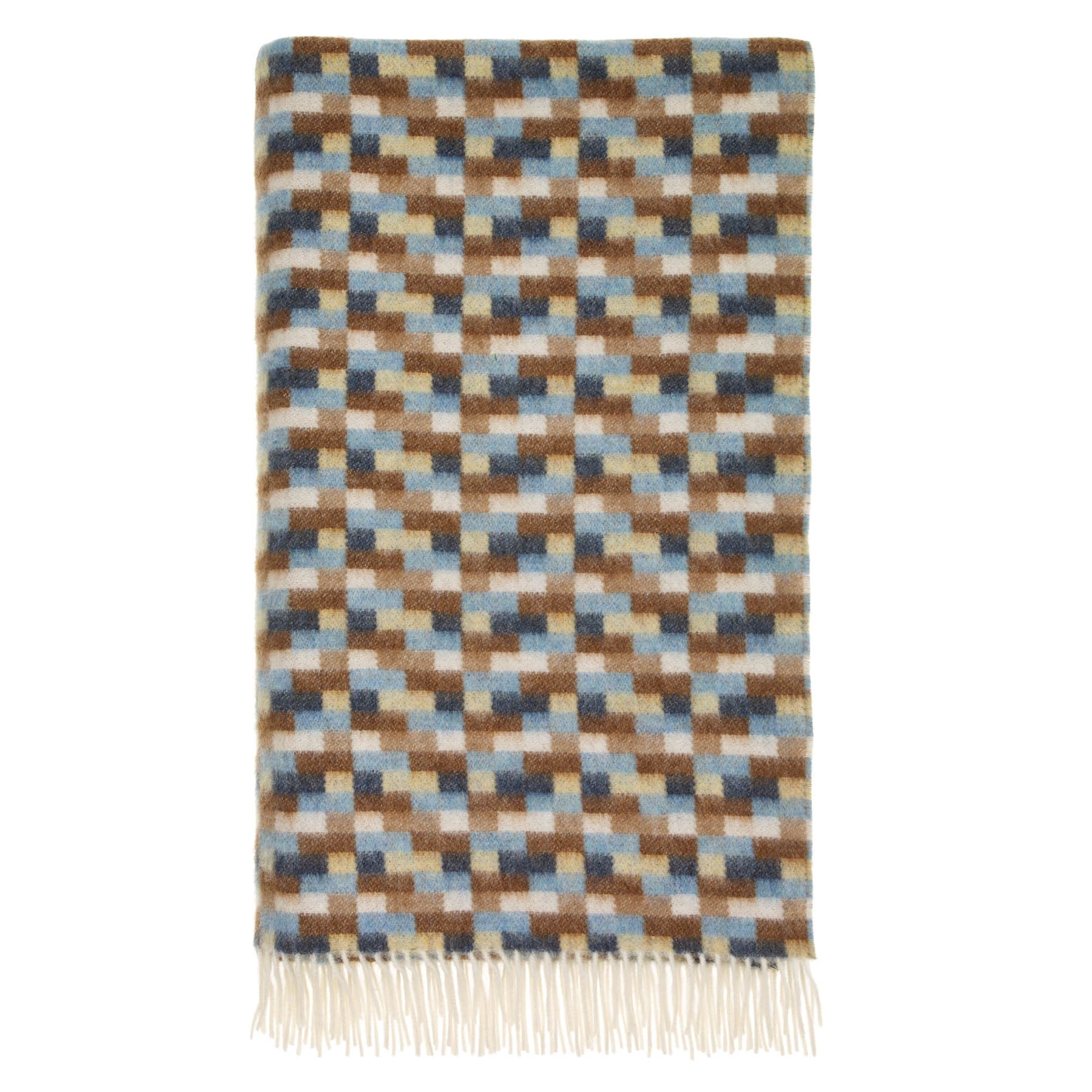 Bricks Design Blue Camel Merino Wool Blanket