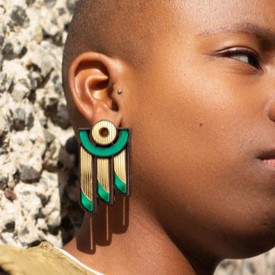 Chalk x Barbican balcony statement earrings green