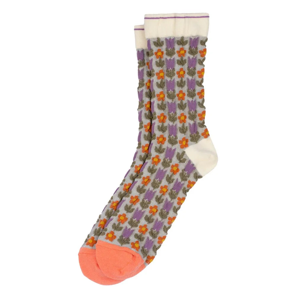 Embossed Retro Flower Purple & Orange Socks