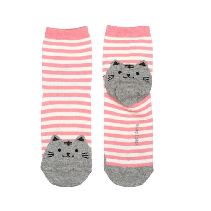 Pink and white stripy cat socks