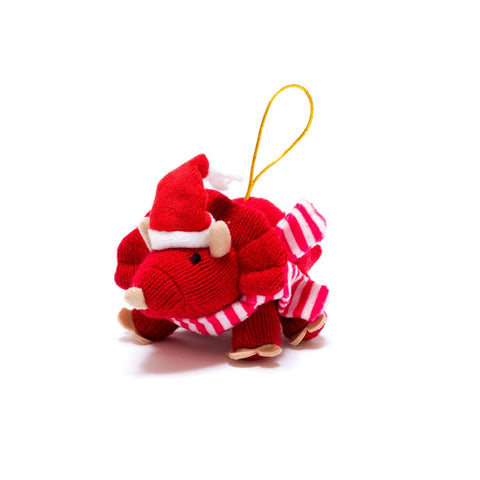 Knitted Red Triceratops Christmas Decoration
