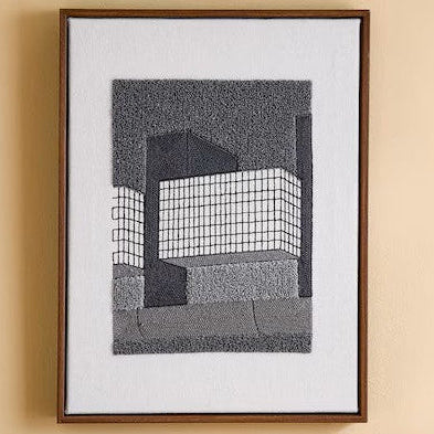 Block Embroidered Wall Art in Grey