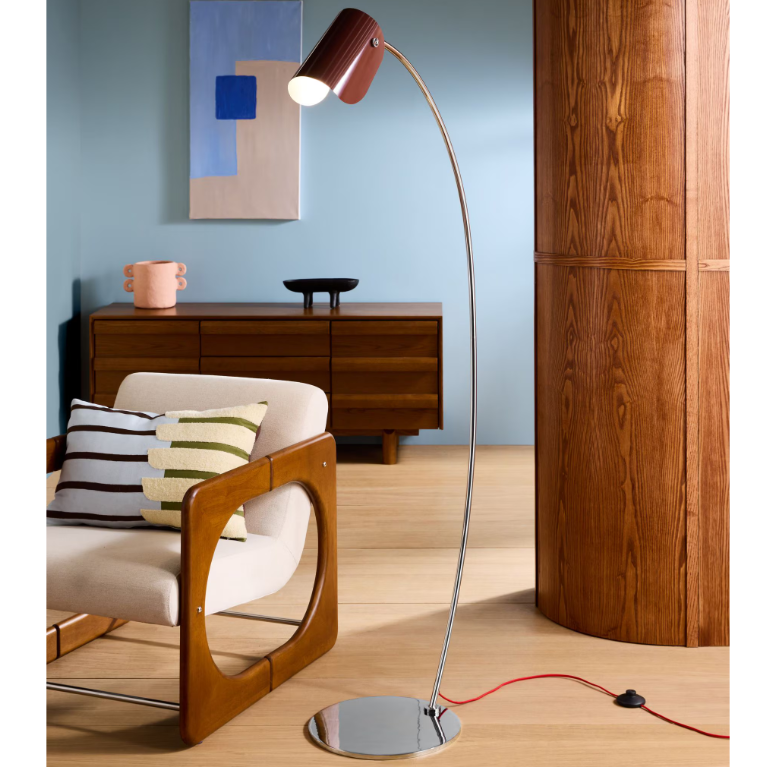 Curve Floor Lamp in Chrome & Red