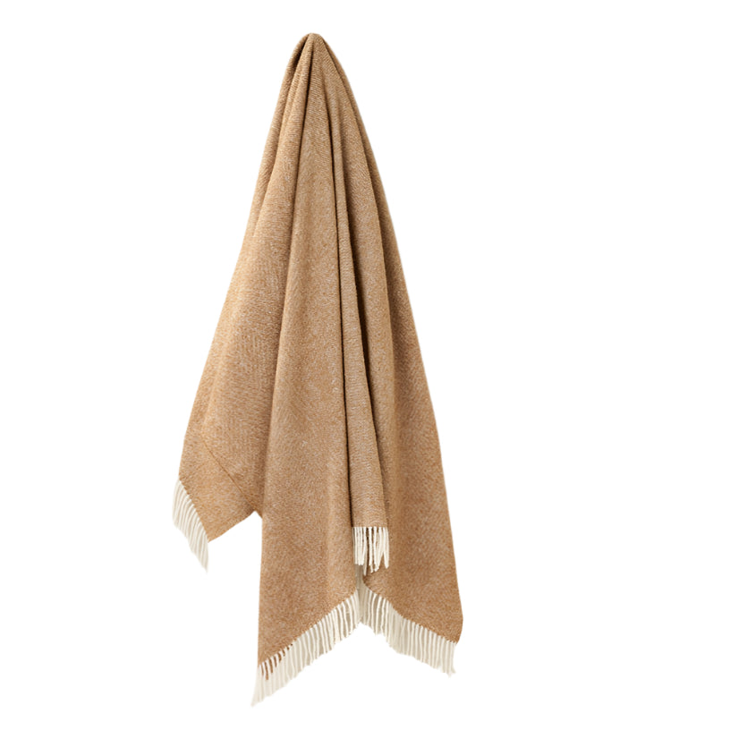 Shetland type herringbone camel throw
