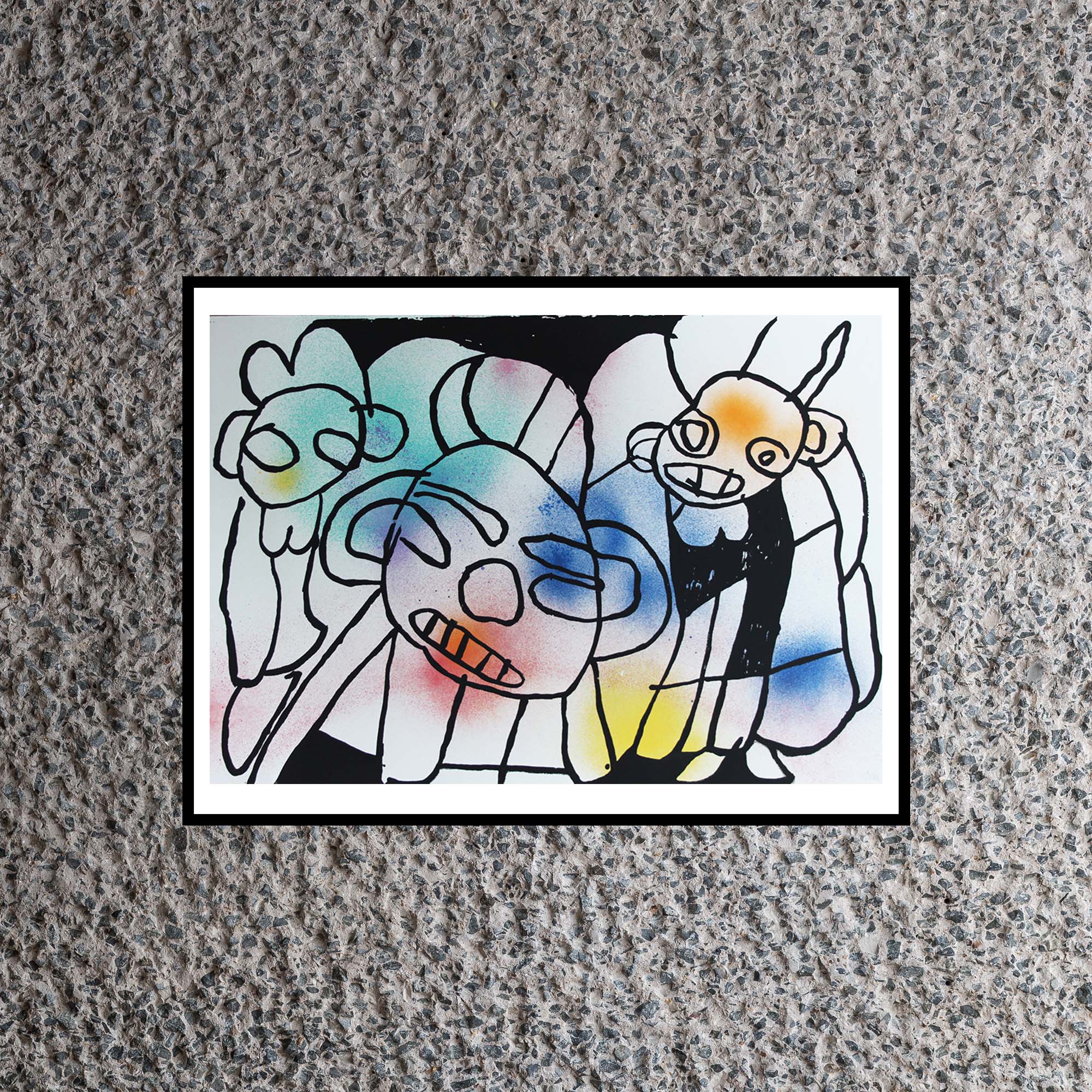 Hand-finished Spray Paint Three Figures Screen Print from Hart Club