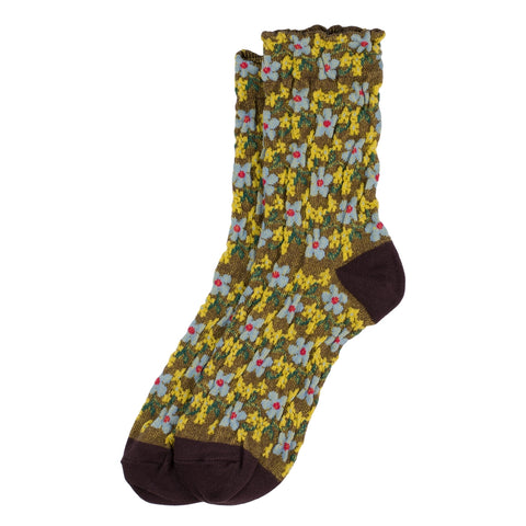 Embossed Petit Fleur Yellow Women's Socks