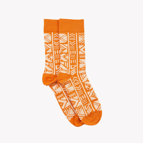 Orange Bogolan Socks Medium 5-8