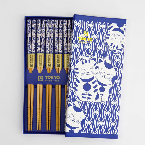 Neko Cat Friends Blue Chopstick Gift Set (Set of 5)