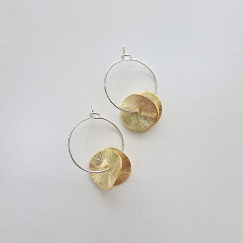 Ninkari Hoops & Two Wavy Gold Plated Discs Earrings