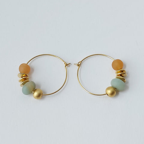 Abacus Hoops & Gemstones & Gold Plated Bead Earrings