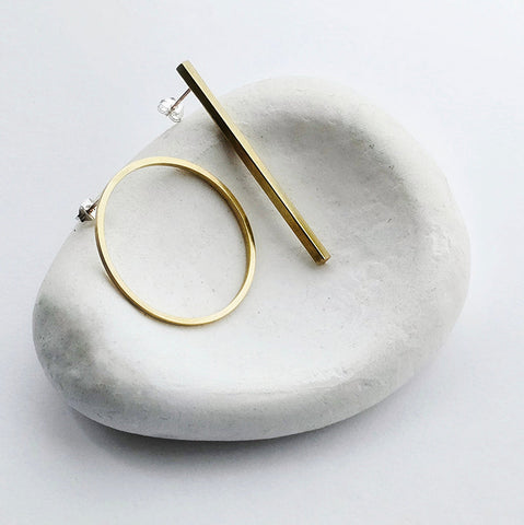 Liviana Large Brass Circle & Bar Earrings