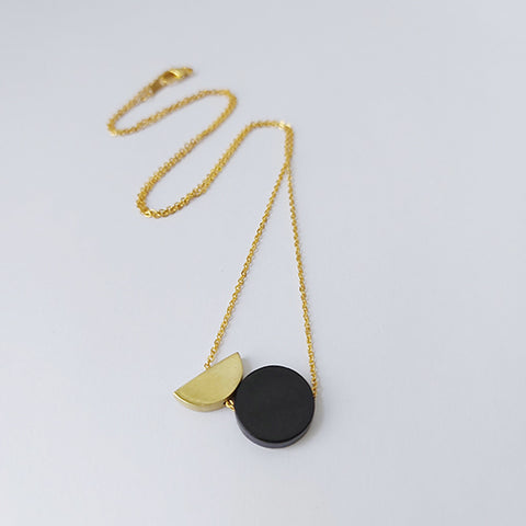 Epicycle Black Disc + Semi Brass Circle Necklace