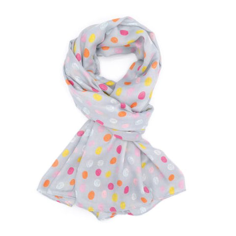 Scribbled Spots Pink & Yellow on Grey Scarf