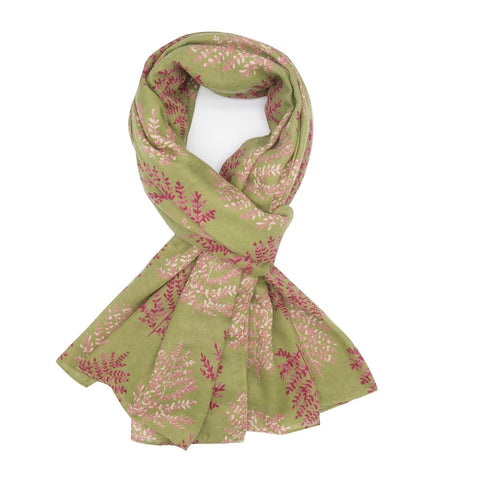 Lovely Leaves Olive Green Scarf