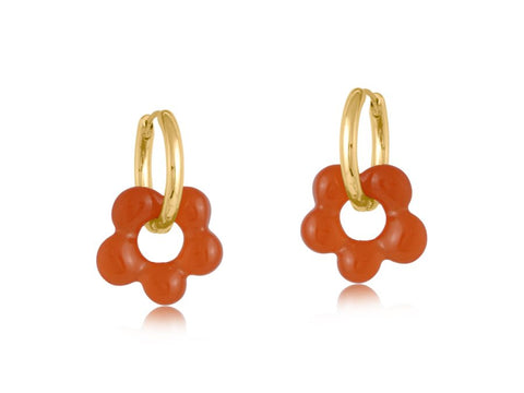 Elsa Orange Flower Beaded Huggie Hoop Earrings