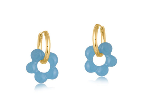 Circe Blue Flower Beaded Huggie Hoop Earrings