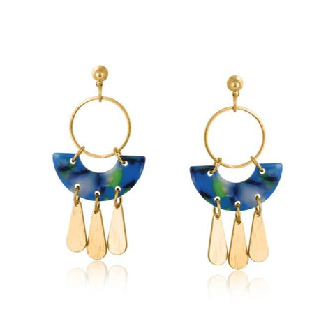 Camille Blue Metal & Resin Statement Geo Earrings