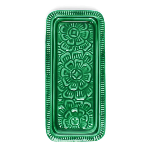 Dark Green Rectangular Enamel Trinket Tray