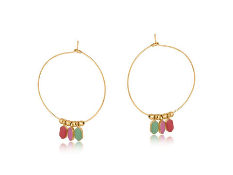 Carine Drop Hoop Earrings with Multi Colour Charms