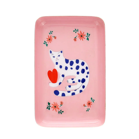 Spotty Cat Mini Rectangular Enamel Trinket Tray