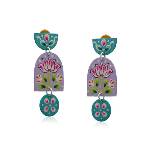 Padma Lilac & Blue Hand Painted Enamel Earrings