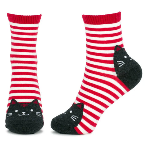 Red & White Stripy Cat Socks