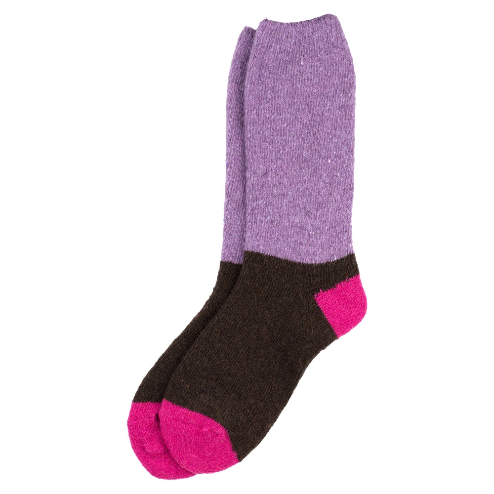 Block Colour Brown & Purple Knitted Socks