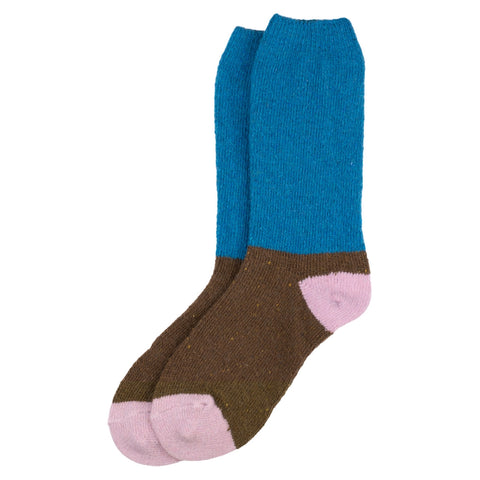 Block Colour Brown & Blue Knitted Socks