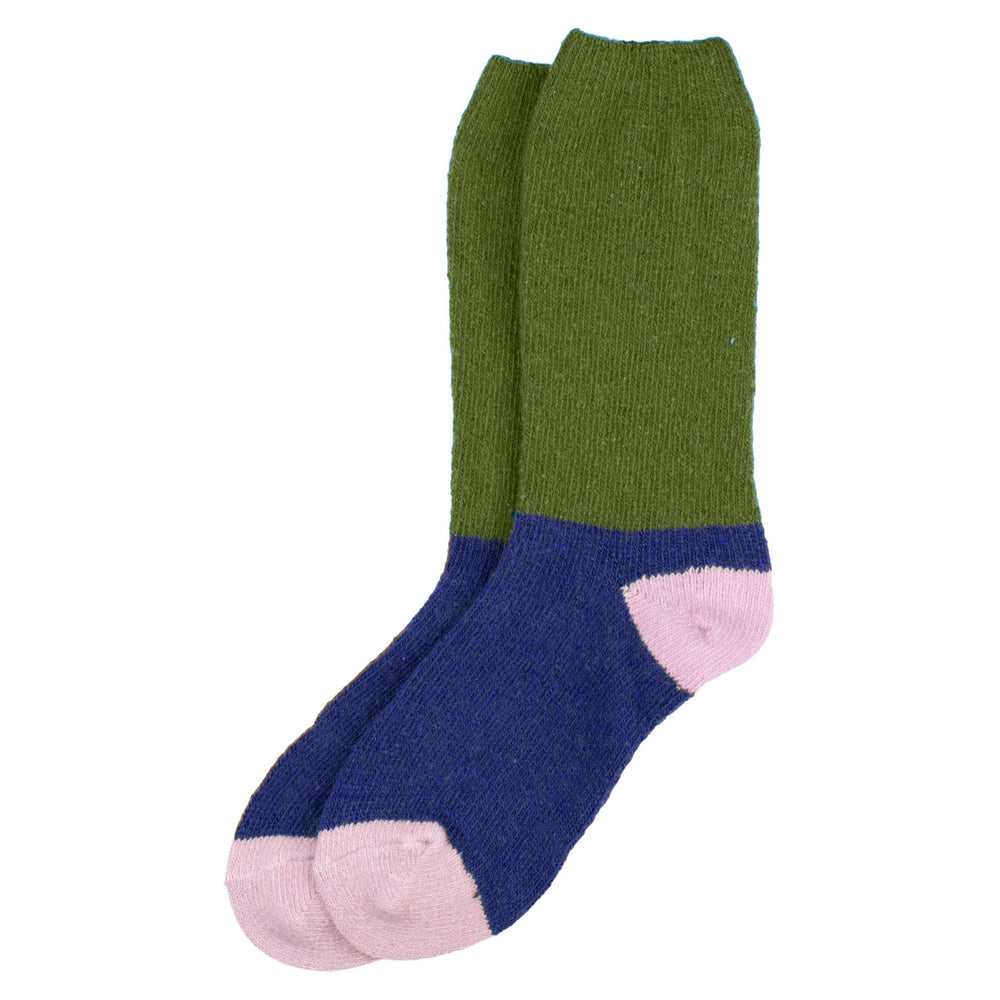 Block Colour Green & Blue Knitted Socks