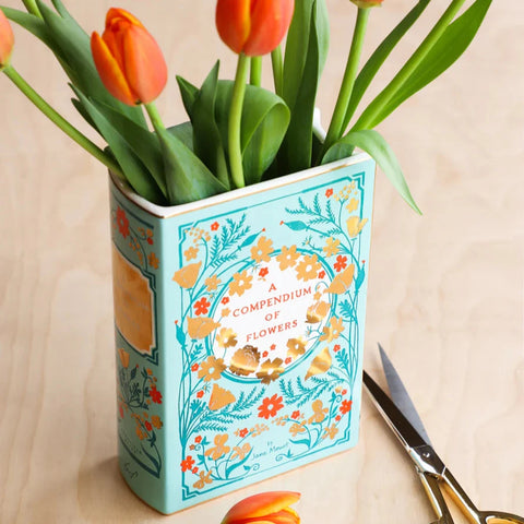 Bibliophile Ceramic Vase: A Compendium of Flowers