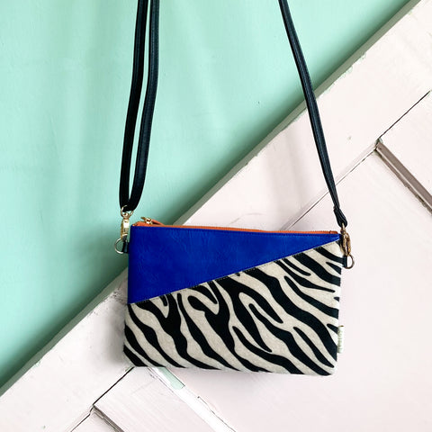 Animal Zebra Print Blue Clutch Bag
