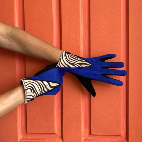 Animal Zebra Print Blue Gloves