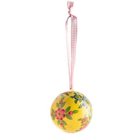 Yellow with Blue & Pink Flowers Bauble