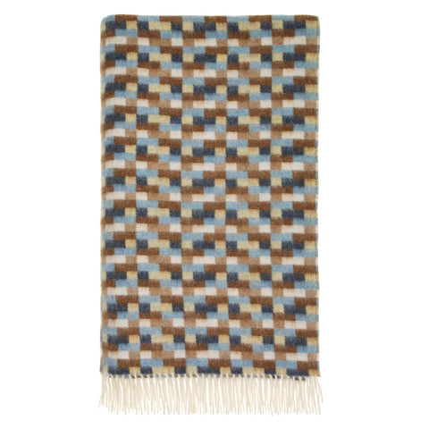 Bricks Design Blue Camel Merino Wool Blanket