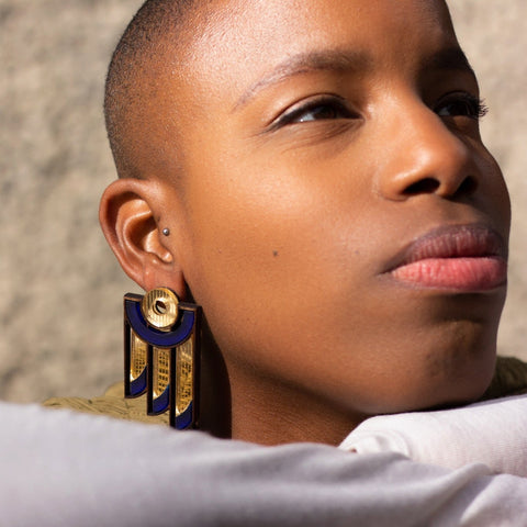 Chalk x Barbican balcony statement earrings navy