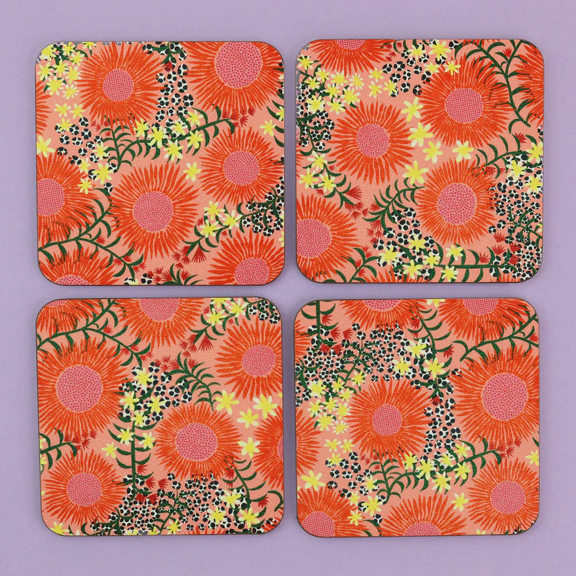 Peachy Floral Coasters (Set of 4)