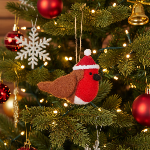 Festive Robin with hat Decoration