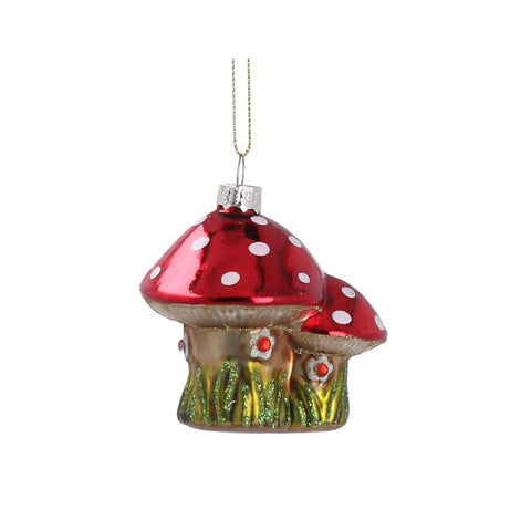 Double Toadstool Glass Decoration