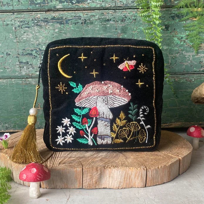 Forage Mushroom Embroidered Makeup Bag