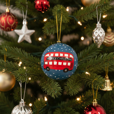 London Red Bus papier mache bauble