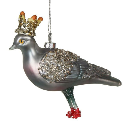 Glass Pigeon w/Crown Decoration