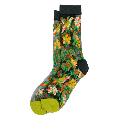 Sheer Tropical Flowers & Love Birds Socks