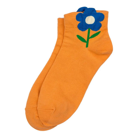 Big Flower Orange & Blue Ankle Socks