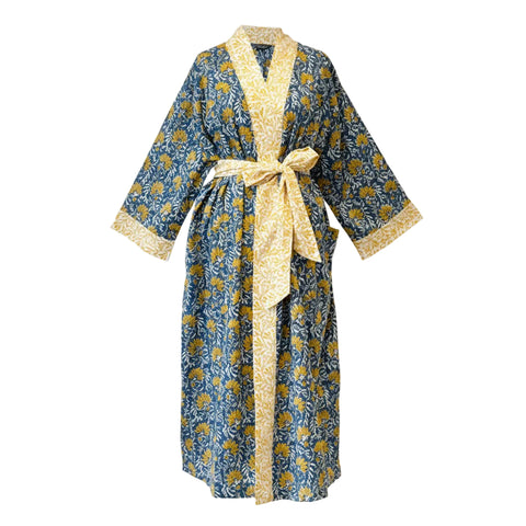 Jaipur Blue & Yellow Long Cotton Kimono