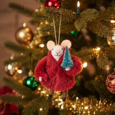 Mouse in Fur Coat with Tree Decoration