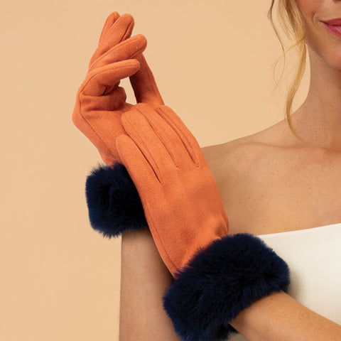 Bettina Orange Faux Suede Gloves